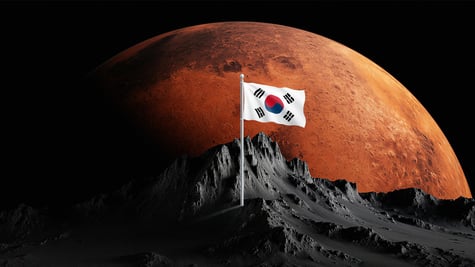 A South Korean flag on the moon, next to Mars.