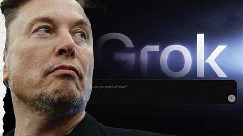 Tesla owner Elon Musk, chatbo Grok logo