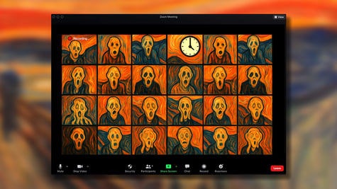 zoom call meeting with faces from the painting Scream