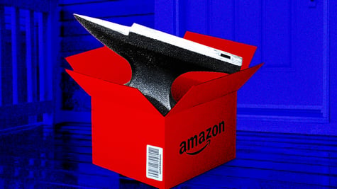 An Amazon package with a heavy anvil inside.