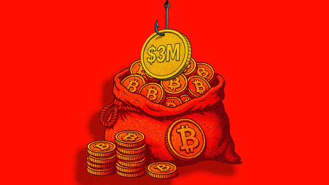 bag crypto coins three million phshing fishing hook