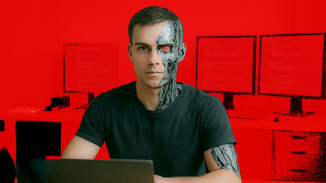 Bionic hacker, half human half robot