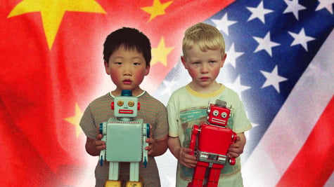 children-holding-robots-china-usa