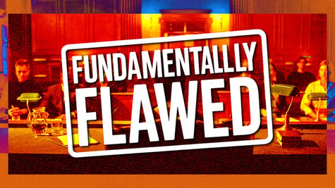 court, orange and red color filters, 3 green lamps, fundamentally flawed white sign