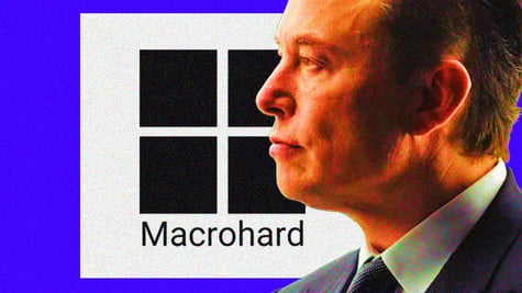 Elon Musk next to the Microhard logo, similar to Windows of Microsoft.