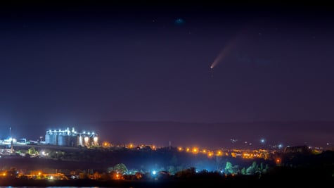 A beautiful purple sky complete with comet.