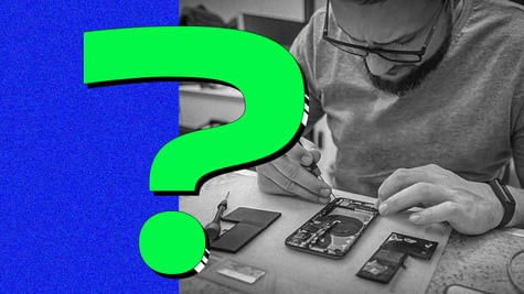 Phone repair shop with a question mark