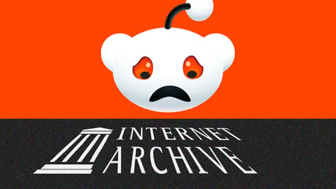 altered reddit logo to look sad, internet archive logo below in white