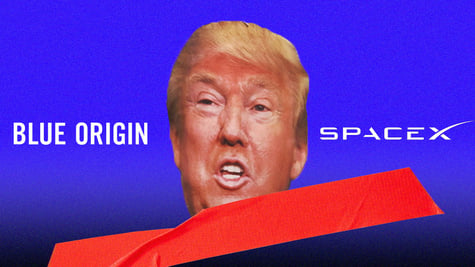 trump face, blue origin, space x logo
