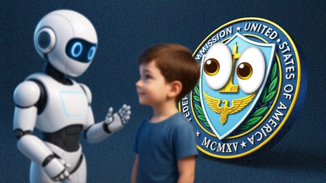 ai robot talking to a child ftc logo eyes emoji