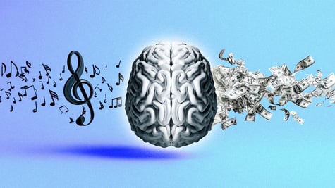 ai robot brain music notes dollar bills