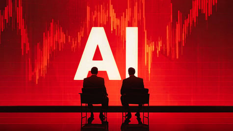 ai investment, two people's shadows, market charts