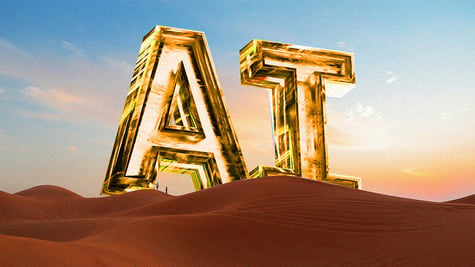The letters "AI" atop a desert plain.