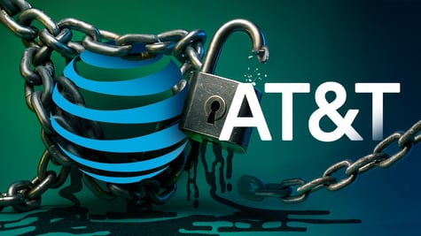 AT&T logo with chains and data brech