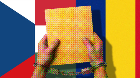 hand in cuffs folder Czechia flag Hungary Roamania flags