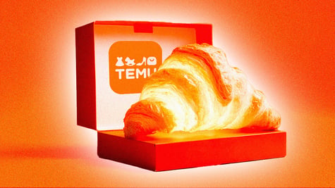 Temu fails; a croissant in front of the Chinese e-commerce giant's logo