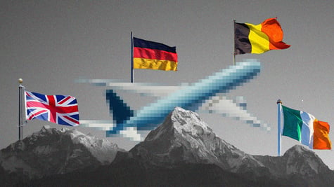 uk belgium germany ireland flags pixelated airplane