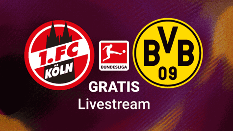 Dortmund vs. Köln, Team Logos, Livestream Bundesliga, bunter Hintergrund
