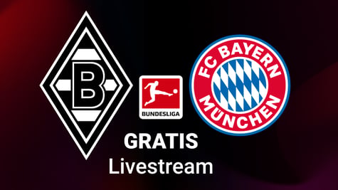Gladbach gegen Bayern, Team Logos, Livestream Bundesliga, roter Hintergrund