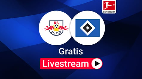 Team Logos, RB Leipzig gegen HSV Bundesliga Livestream, blauer Hintergund