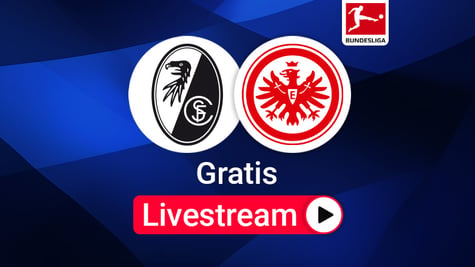 Team Logos, Freiburg gegen Frankfurt Bundesliga Livestream, blauer Hintergrund