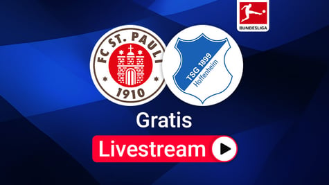 Team Logos, St. Pauli gegen Hoffenheim, Bundesliga Livestream, blauer Hintergrund
