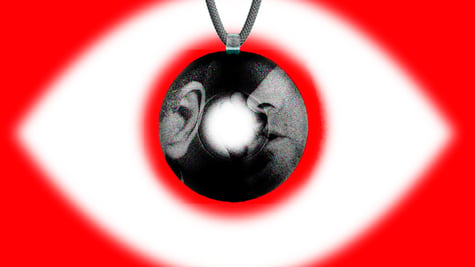 A spooky looking whisper, contained within the powers of an AI wearable necklace.