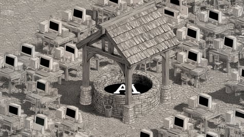 black and white image of computers around an AI well