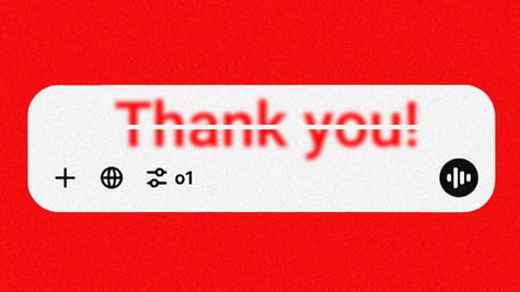 The phrase "thank you" typed in a chatbot