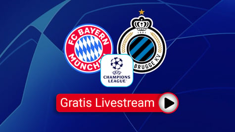 FC Bayern vs. Club Brügge Team Logos, blue background