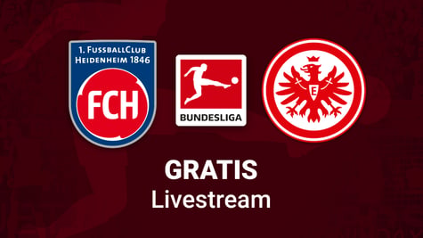 Heidenheim vs. Frankfurt, Team Logos, brauner Hintergrund, Bundesliga Livestream