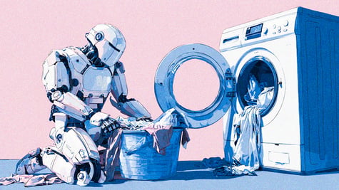 A humanoid robot doing laundry