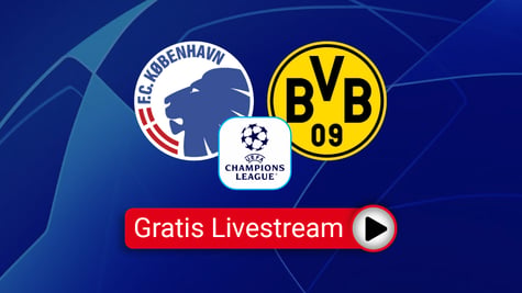 Kopenhagen vs. Borussia Dortmund Team Logos, blauer Hintergrund, Champions League
