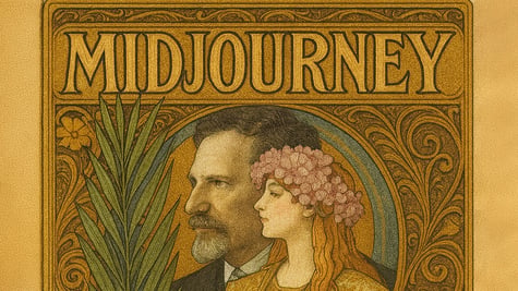 midjourney sign in mucha's style with ginger female and Wes Andersons profile 