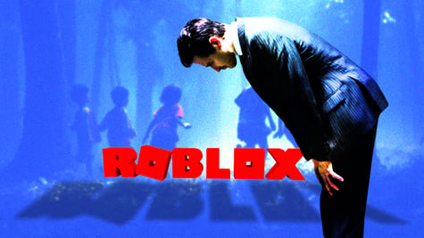 Children and a man with Roblox logo