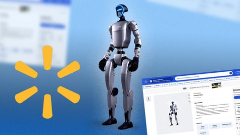 Chinese-made Unitree G1 humanoid robot and Walmart logo
