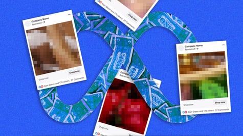 meta logo, four blurred images taken of Instagram