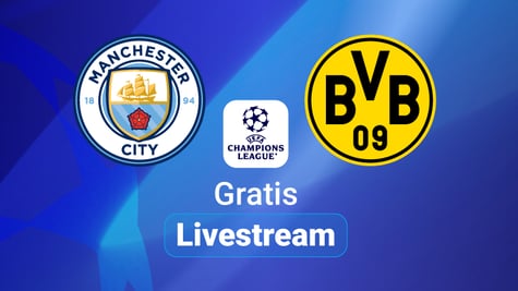 Man City vs. Dortmund, Team Logos, blauer Hintergund