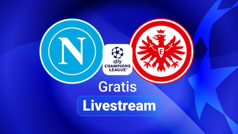 Neapel vs. Frankfurt CL 2025, Team Logos, Champions League, blauer Hintergund