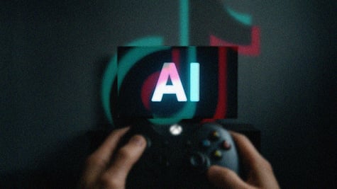 Tiktok-logo-screen-that-says-AI-and-a-person-holding-a-controller