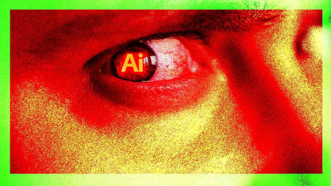 A red face with "AI" in his eye.