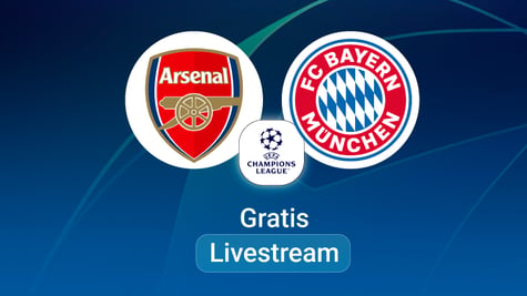 Arsenal vs. FC Bayern, Team Logos, Champions League Stream, blue background