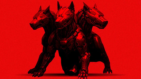 A three headed dog called cerberus, but mechanical.