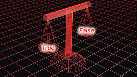Scales weighing words "true" and "false"