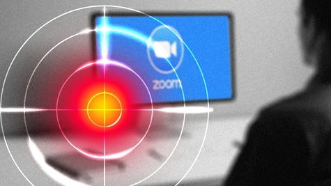 red and white target, blue screen, zoom logo on it, man in black and white