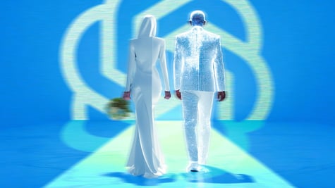 A bride and an AI groom walking down the aisle