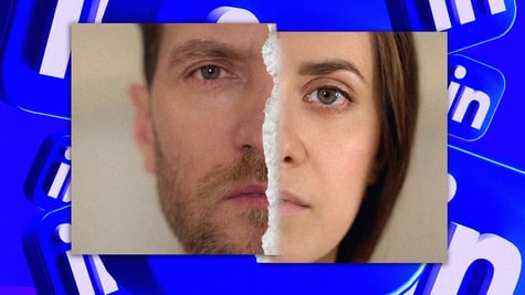 Half of man's face and half of woman's face put together