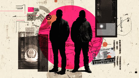 Hip-style silhouettes of two influencers surrounded by Chinese propaganda.