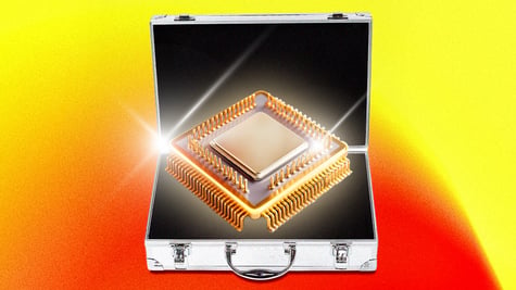 golden memory chip in dark suitcase