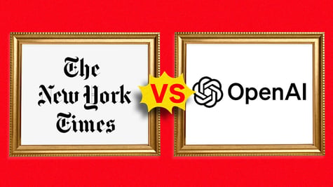 The logos of the New York Times and OpenAI